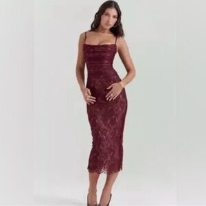 House of CB Burgundy Lace Midi Dress